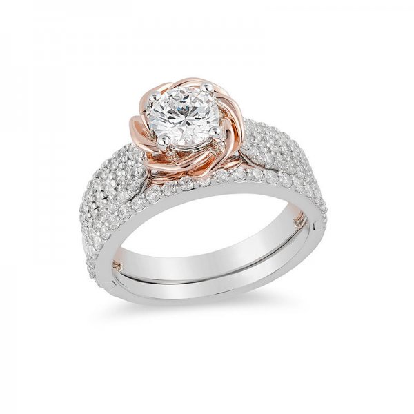 Crystal Rose Frame Engagement Ring in Two-Tone Copper and zinc alloy
